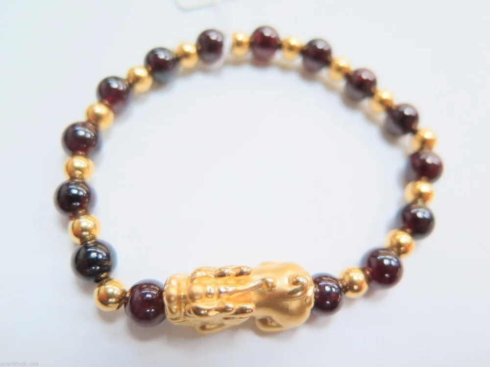 

New Authentic 24K Yellow Gold 3D Pixiu with Gold beads Blessing Bracelet