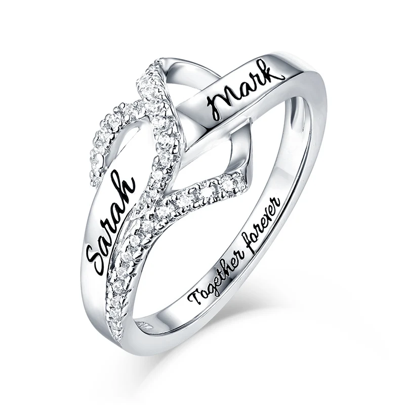AILIN персонализированные стерлингового серебра Сердце CZ Кольцо для нее имя выгравировано кольцо для леди пара подарок