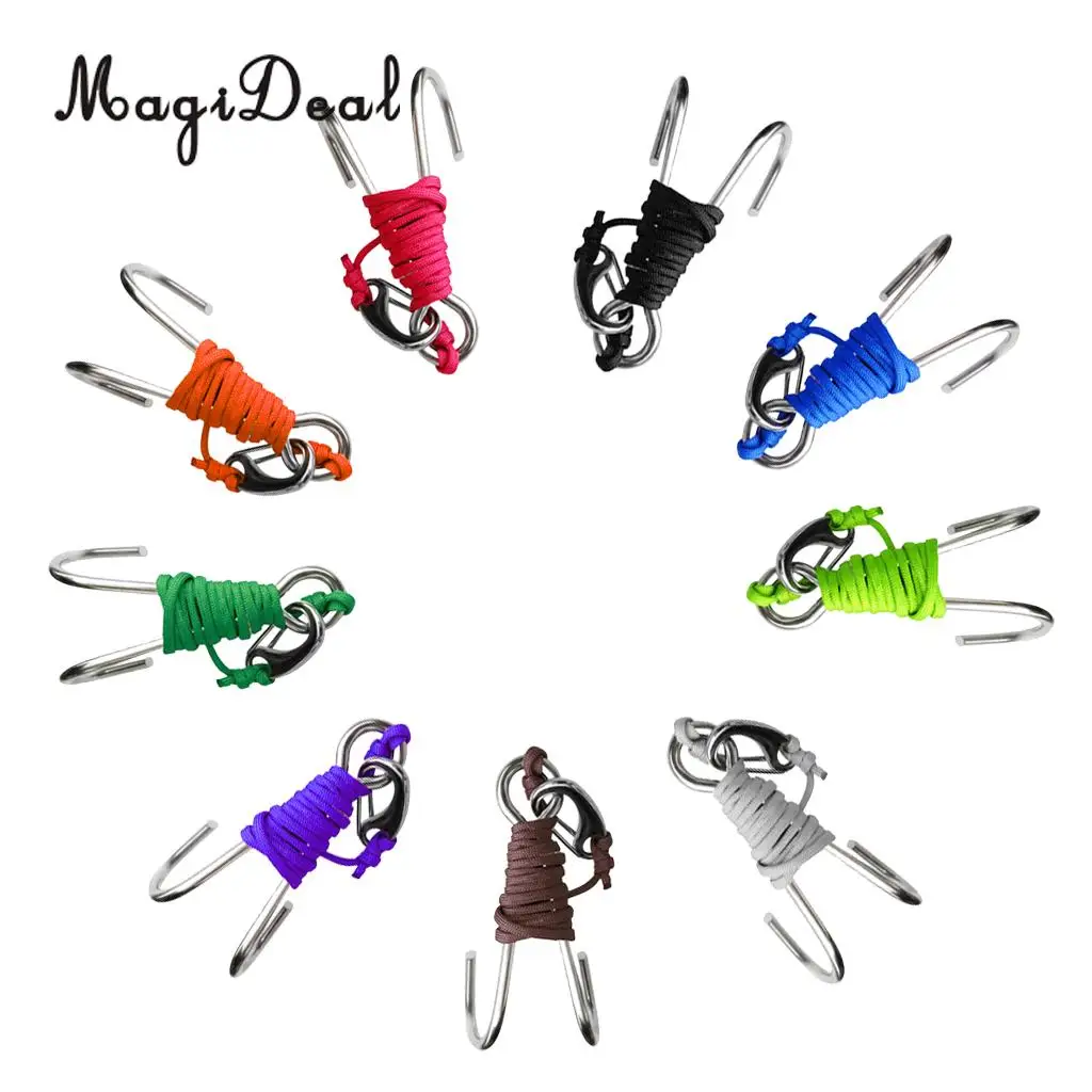 MagiDeal Strong Durable Scuba Diving Double Dual 316 Stainless Steel Reef Hook With Line for Underwater Photographers Supplies