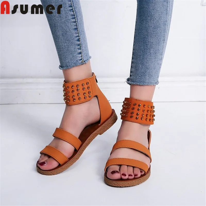 

ASUMER big size 35-42 new summer sandals buckle ladies shoes flat with zip rivet comfortable gladiator sandals women 2019