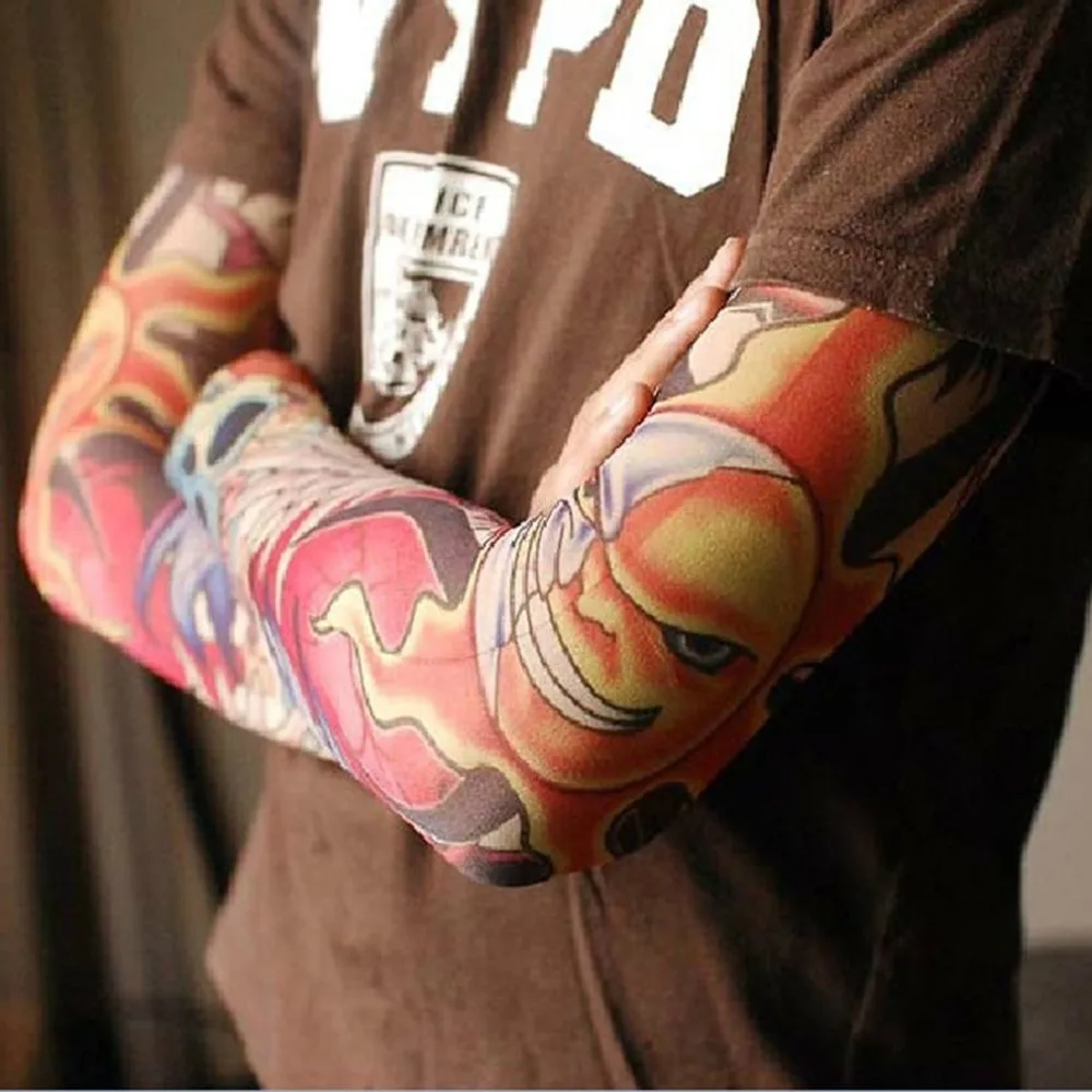 1 шт. поддельные татуировки эластичные рукава руки чулки спортивные скины Защита от солнца водонепроницаемый унисекс плеча татуировки рукава для мужчин и женщин