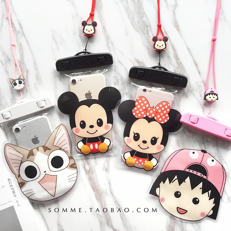 

Cartoon Micky Minnie Kitty Doraemon Waterproof Mobile Case For iPhone Samsung Coin Pocket Card Holder Storage Phone Bag Pouch