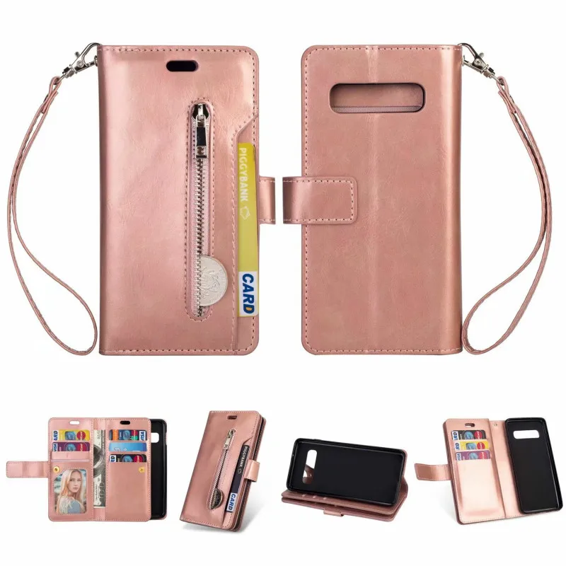 

Zipper Wallet 9 Card Slot Holders Cover for Samsung Galaxy S10 S10Plus Flip Leather Case for Samsung Galaxy S10 Lite Phone Cover