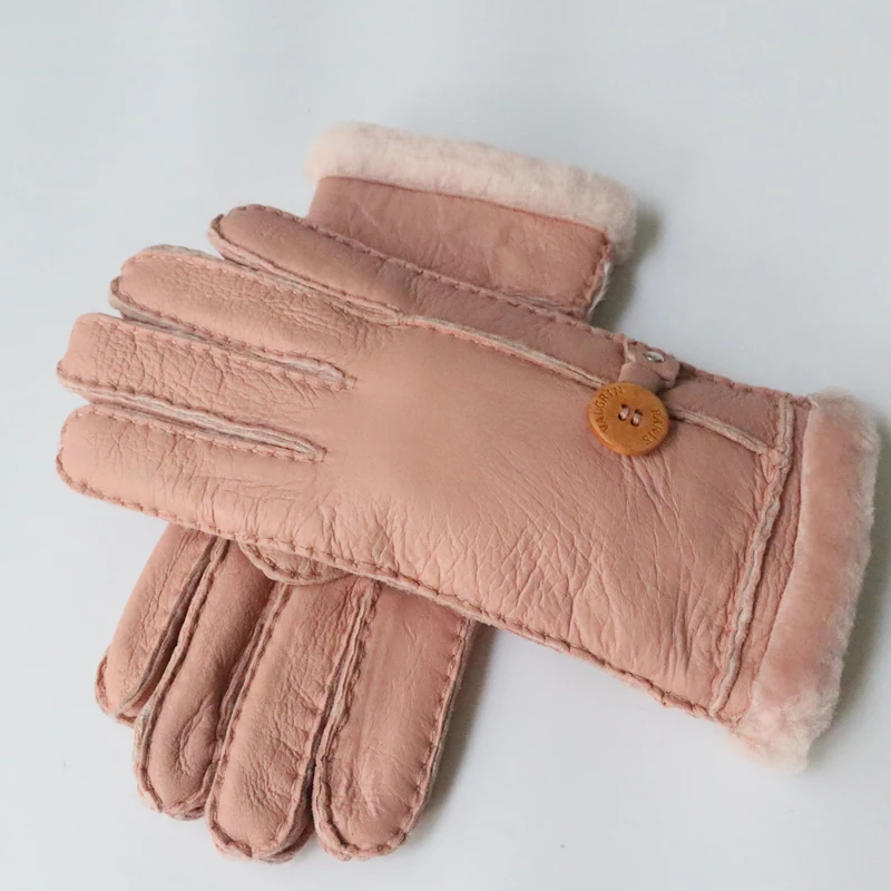 Новинка, зимние женские перчатки из козьей кожи с мехом, теплые варежки, зимние женские вязаные перчатки высокого качества