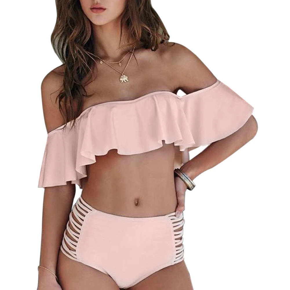 Summer Ruffle Bikini Set Swimwear Women Sexy Women's Solid Swimsuit Off Shoulder Beachwear Bathing Suits 2019 Summer Ruffle Bikini Set Swimwear Women Sexy Women's Solid Swimsuit Off Shoulder Beachwear Bathing Suits 2019