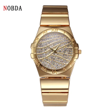 

2016 NOBDA Luxury Brand Quartz Women Watches Diamond Clock tt Bracelet Ladies Fashion Gold Wristwatch For Women Wrist Watches