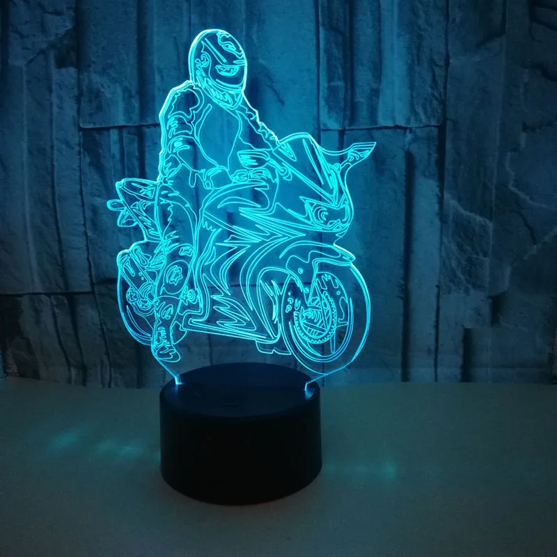 YIMIA Motorcyclists Model 3D Night Light USB Novelty Gifts 7 Colors Changing LED Desk Table Touch Base Lamp Kids Gift