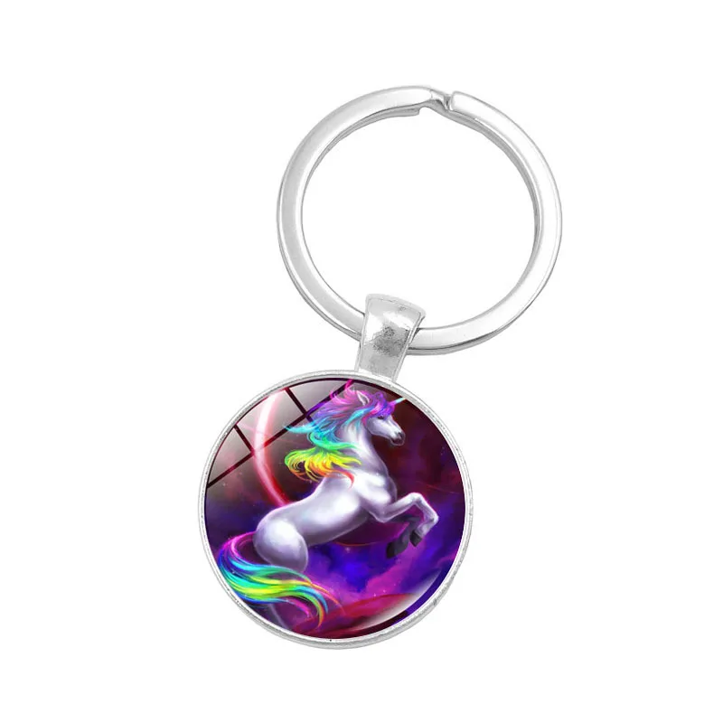 

Men's Jewelry with Silver Plated Glass Cabocon Cute Car Accessories Unicorn Shaped Keychain Ring
