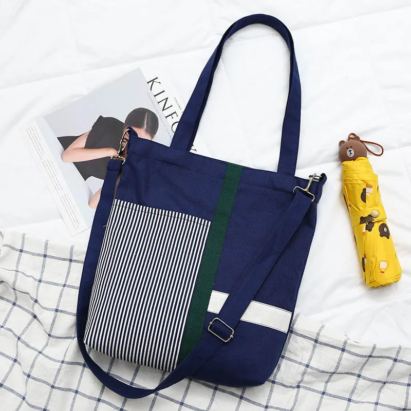 KANDRA многократного использования холщовые сумки-тоут для покупок, полосатая Лоскутная Ткань, прочная продуктовая сумка на плечо, легкая вместительная Льняная сумка