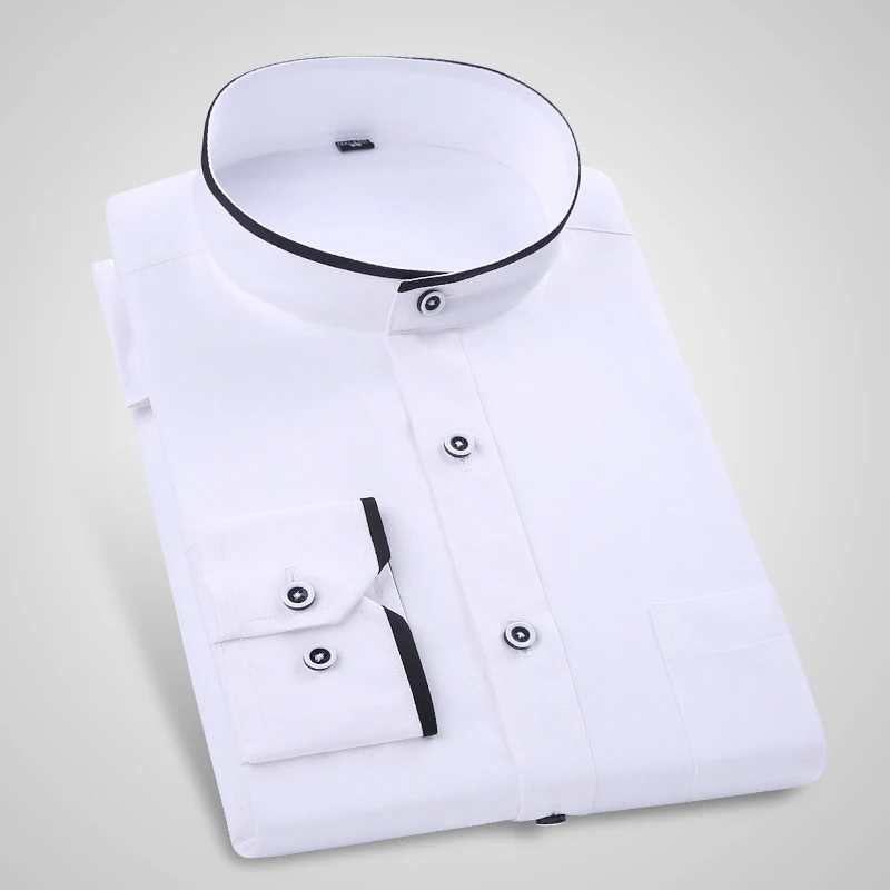 2019 Mandarin Collar Dress Shirt Chinese Style Stand Collar Mens