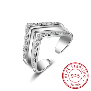 925 Anelli In Argento Sterling Per Le Donne Multi-strato Geometrica Mosaico Cz Zirconia Ridimensionabile Anelli Bague S-r207