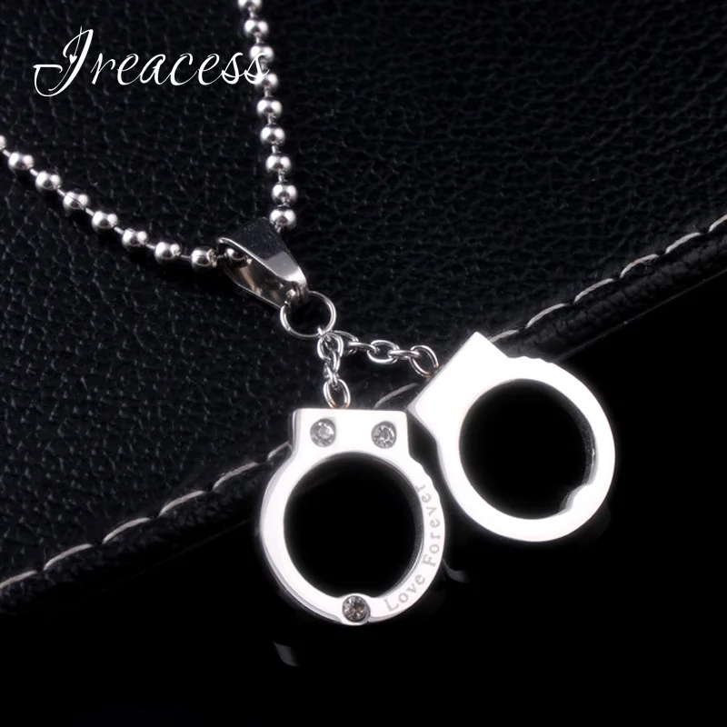 

2018 New Punk Stainless Steel Handcuff Necklace Pendants Charms Collar Choker Zircon Necklace For Women Silver Jewelry Gifts