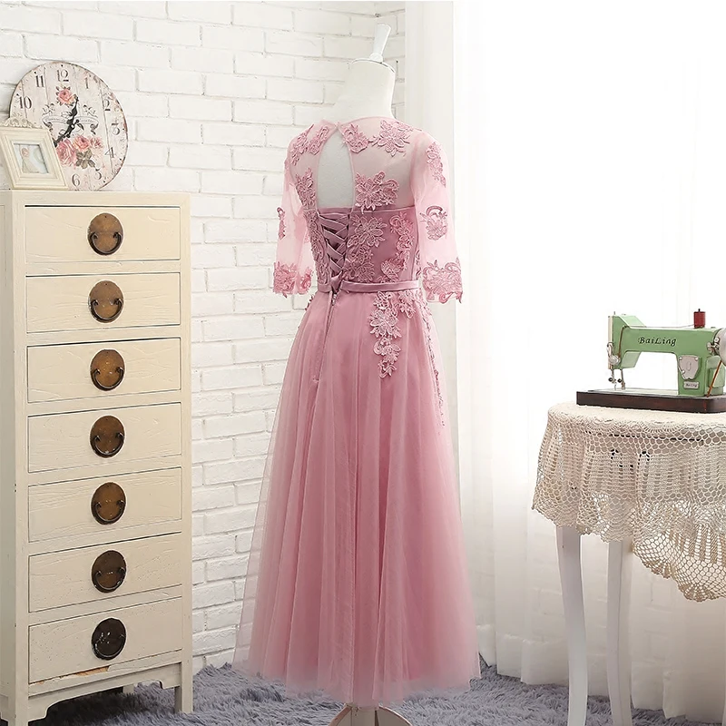 Пыльно-розовое платье подружки невесты, с аппликацией, кружевное, длина до пола, половина рукава, Robe De Doiree, вечерние, для выпускного, для невесты, элегантное платье, новинка