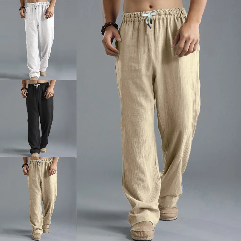 

Men's Pant 2019 New Autumn Large Size Trousers Linen Style Loose Casual Breathable Outdoor Summer Solid Sportswear men pants#G2