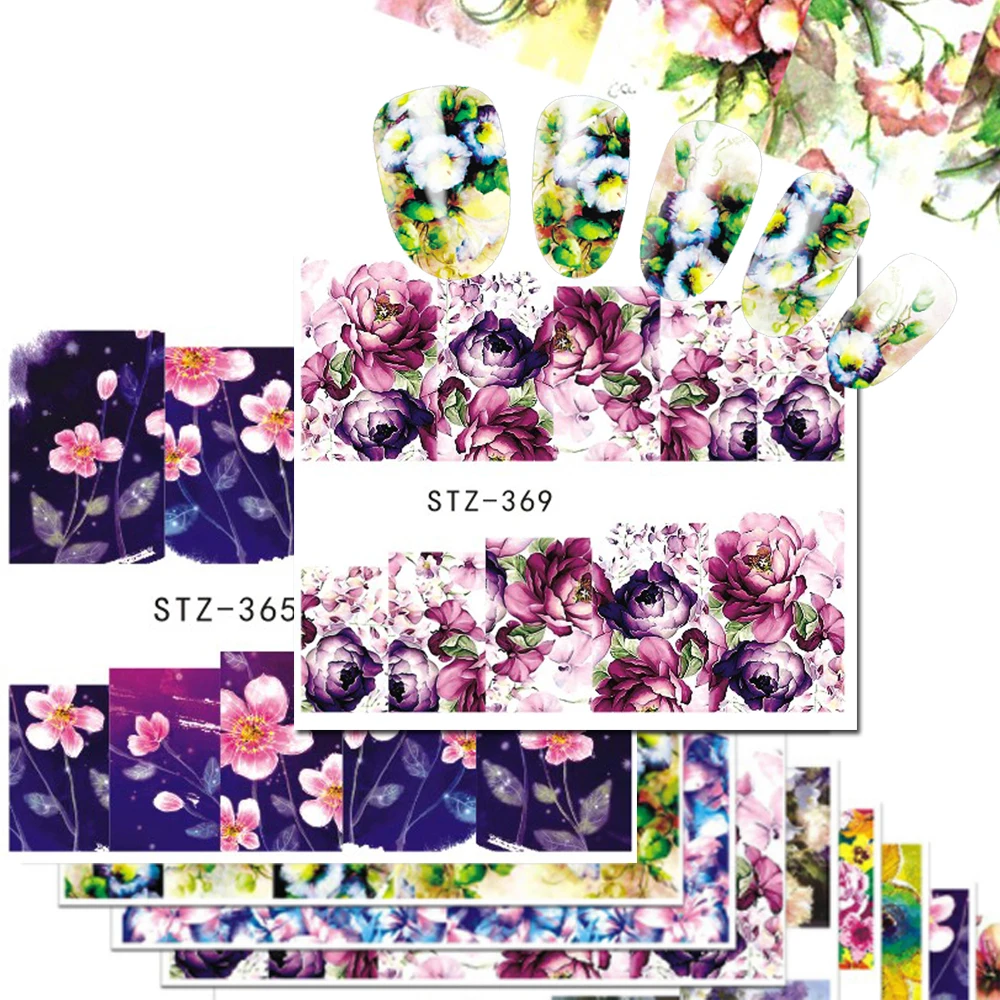 

1 Sheet Nail Art Sticker Flowers Water Transfer Decals Charming Bloom Temporary Tattoos Nail Designs Full Wrap Tips STZ352-371