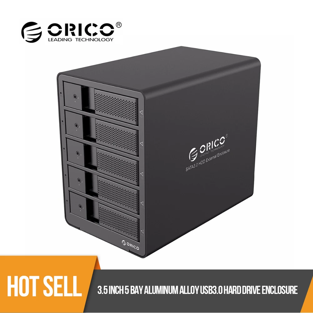 ORICO 5 bay 3,5 дюйма SATA алюминиевый USB3.0 корпус для жесткого диска 50 ТБ макс с 12V6. 5A ЕС вилка адаптер питания из России Склад