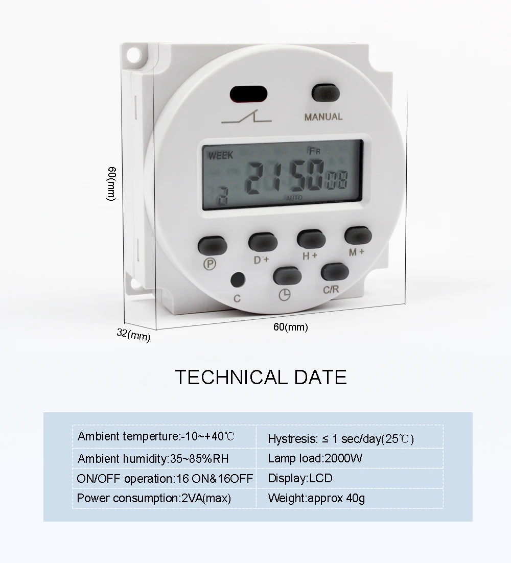 Стабильное качество CN101A AC 110 в 120 в цифровой ЖК-таймер питания программируемый реле времени 8А до 16А CN101 таймер еженедельное время