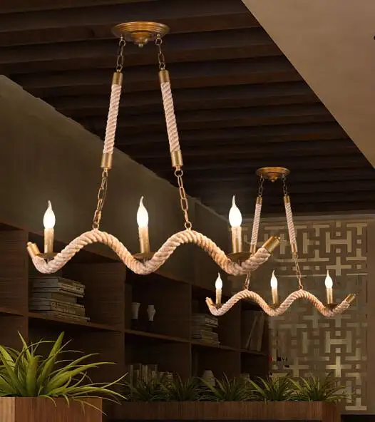 

Vintage Countryside Loft Style Wave-shaped Hemp Rope Retro Pendant Light Coffee Shop Light Bars Decoration Light Free Shipping