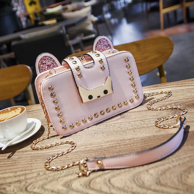 

New summer mini 100 lap cross mobile phone bag Korean version of simple rivet chain single shoulder Xiao Fang bag