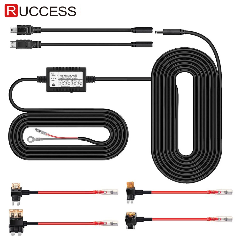 Цена Ruccess Hardwire Комплект Мини Micro font b USB b font DVR адаптер питания DC 12 В 24 В до 5 В 2A жесткий провод комплект для видеорегистратора Автомобильный видеорегистрат...