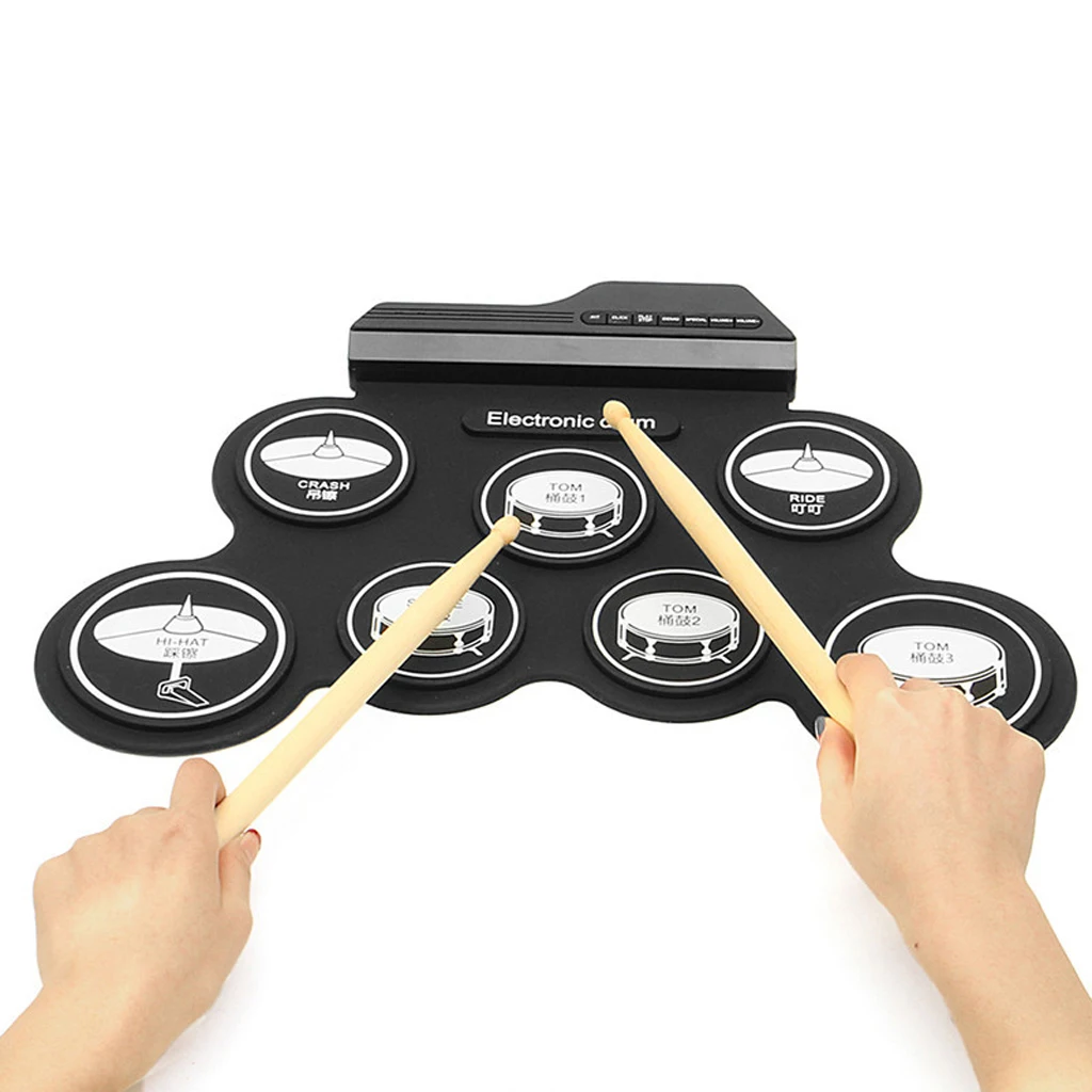 

Portable Electronic Drum Set Roll Up Drum 7 Pad Kit with Built-in Speaker Drum Pedal Drumsticks Foot Pedal For Beginner Practice