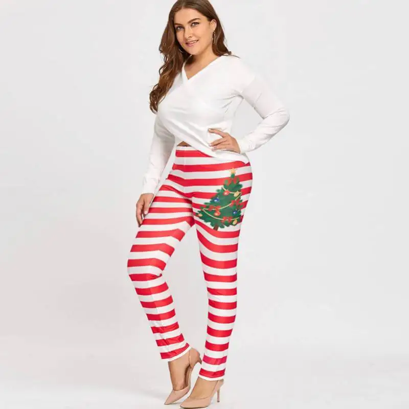 2018 Christmas Printing Leggings Put Hip Elastic High Waist Legging