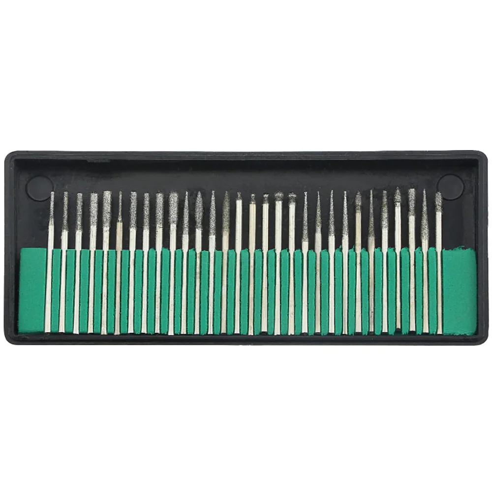 

30 Pcs/set Diamond Point Burr Bits Set Mini Drill Bits Rotary Tool Polishing Needles Grinding Head Carving Tools 2.35mm