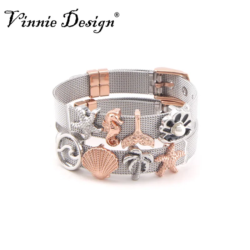 

Vinnie Design Jewelry Dropshipping Stainless Steel Mesh Bracelets Set with Slide Ocean Series Charms Fine Bracelet for Women