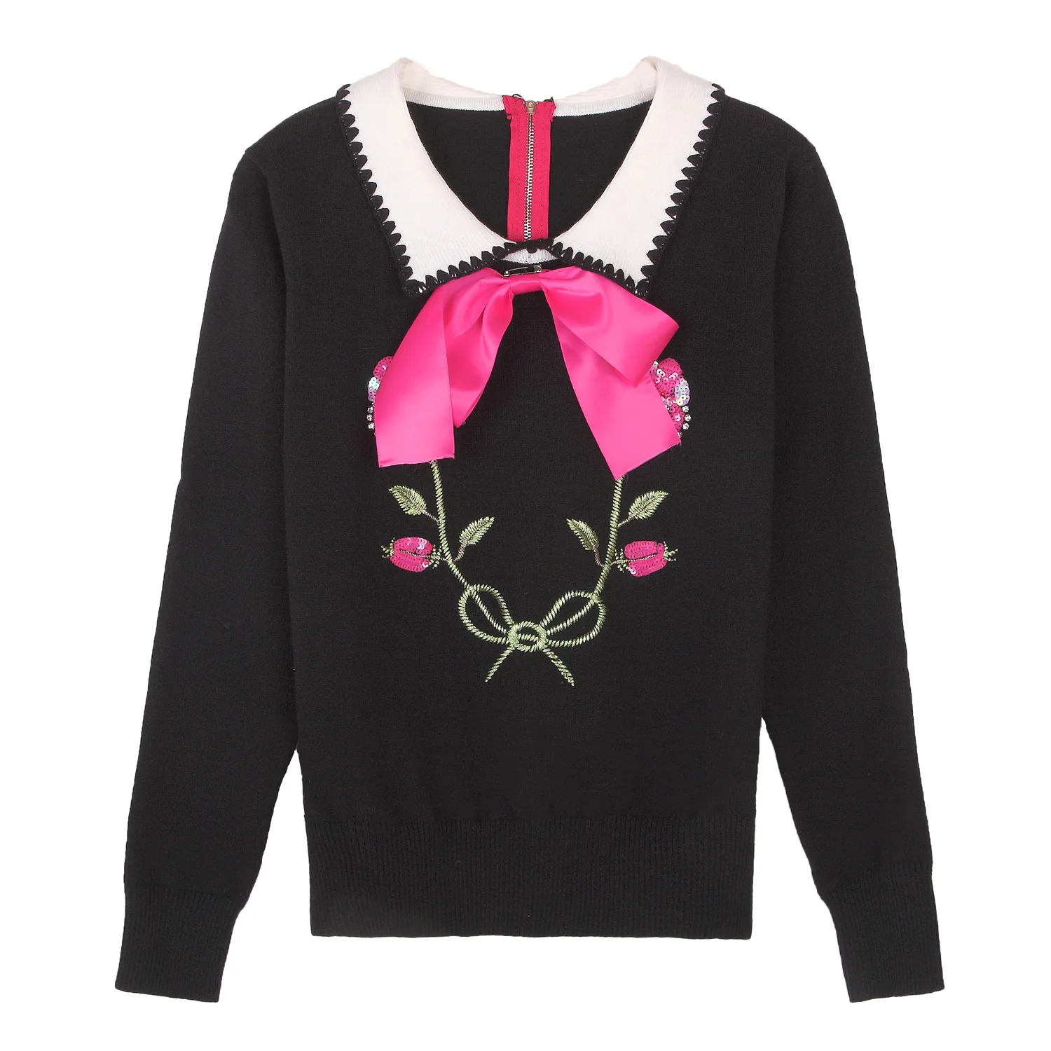 Осень-зима, Рождественский дизайнерский свитер для подиума, вязанный женский роскошный цветочный свитер с вышивкой, пуловеры с блестками, джемпер, одежда