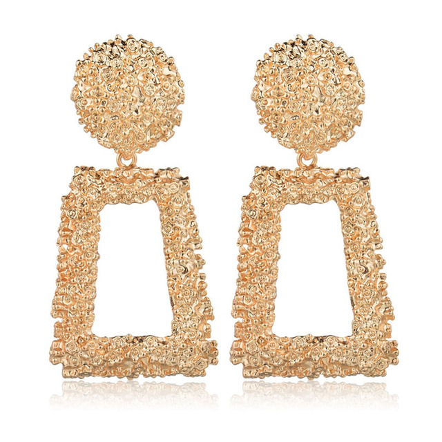 Earrings for Women Gold Color ZA Geometric Statement Earring Big Metal Drop Earing Hanging Fashion Party Jewelry