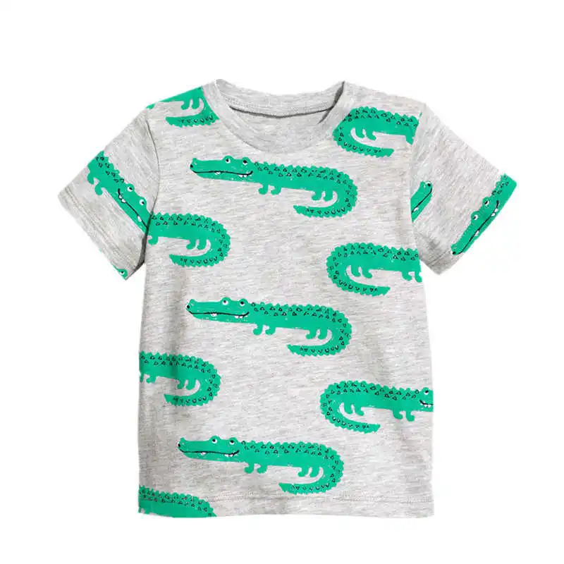 Топы для мальчиков летняя хлопчатобумажная футболка футболки с короткими рукавами и рисунком аллигатора для маленьких детей Детская одежда футболка с рисунком крокодила - Цвет: Grey