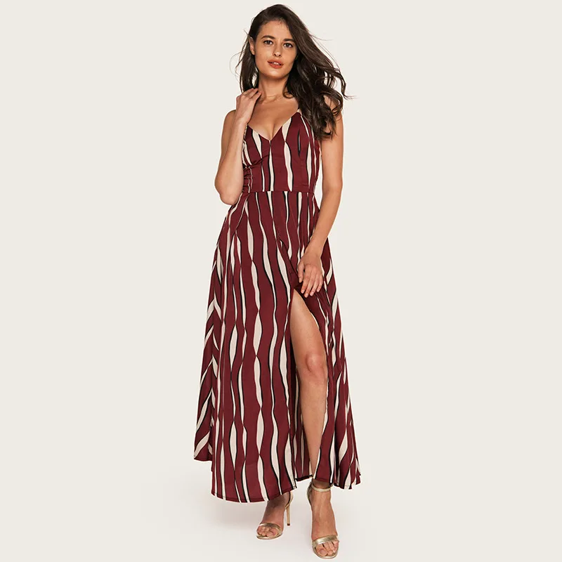 

Wasteheart Summer Red Black Women Long Dress Backless Holiday High Leg Sexy Plus Size Sundress Evening Party Dresses Beach
