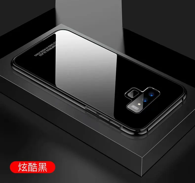 Роскошные Алюминий металл+ Пластик+ закаленное Стекло чехол для samsung Galaxy Note 9 Note9 S9 плюс противоударный чехол - Цвет: Черный