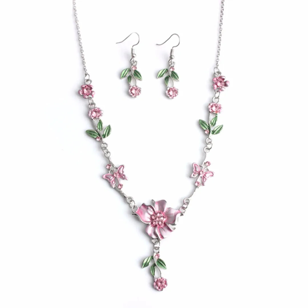 Shellhard Wedding Jewelry Crystal Colorful Flowers Necklace Ear Ring Earring Bohemian Chic Jewelry Set For Women Femme Bijoux