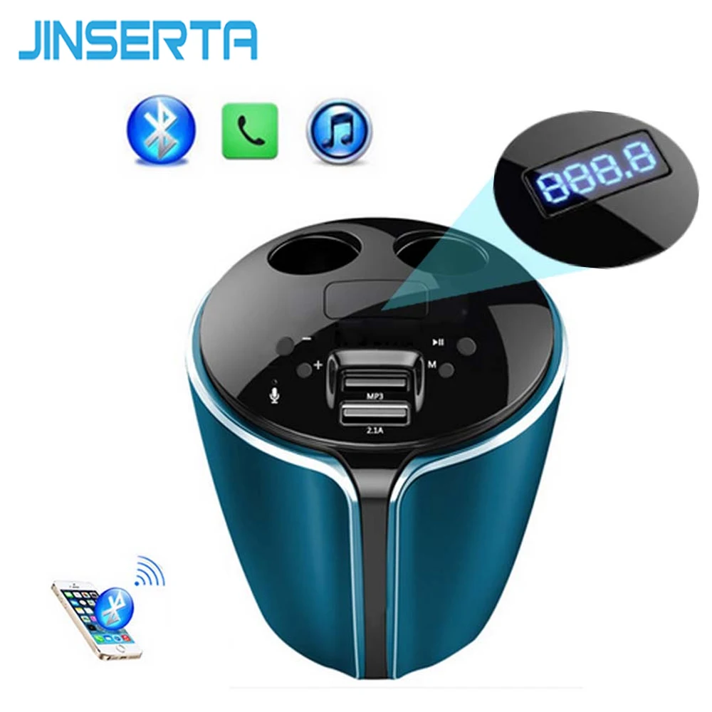 

JINSERTA Music MP3 Player Bluetooth Car Kit FM Transmitter HandsFree Cigarette Lighter Adapter Splitter 2 Ports USB Charger