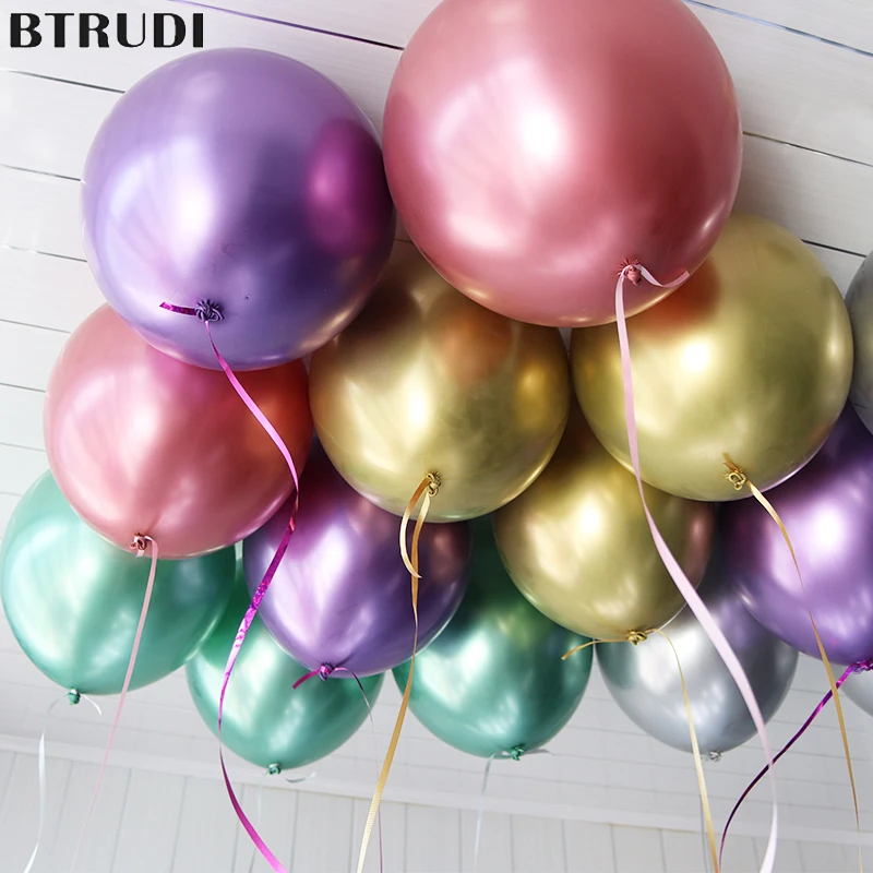Утолщенные металлические шары BTRUDI воздушные 12 дюймов золотистого серебристого