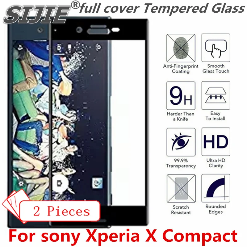 

2 pcs full cover Tempered Glass For sony Xperia X Compact Suitable Screen protective toughened fit on frame edges case friendly