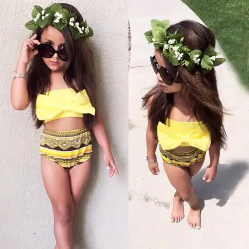 

2PCS Kids Baby Girls Bikini Suit Bowknot Swimsuit Swimwear Bathing Swimming Set Sleeveless Lovely Fashion High Quality 2019 New