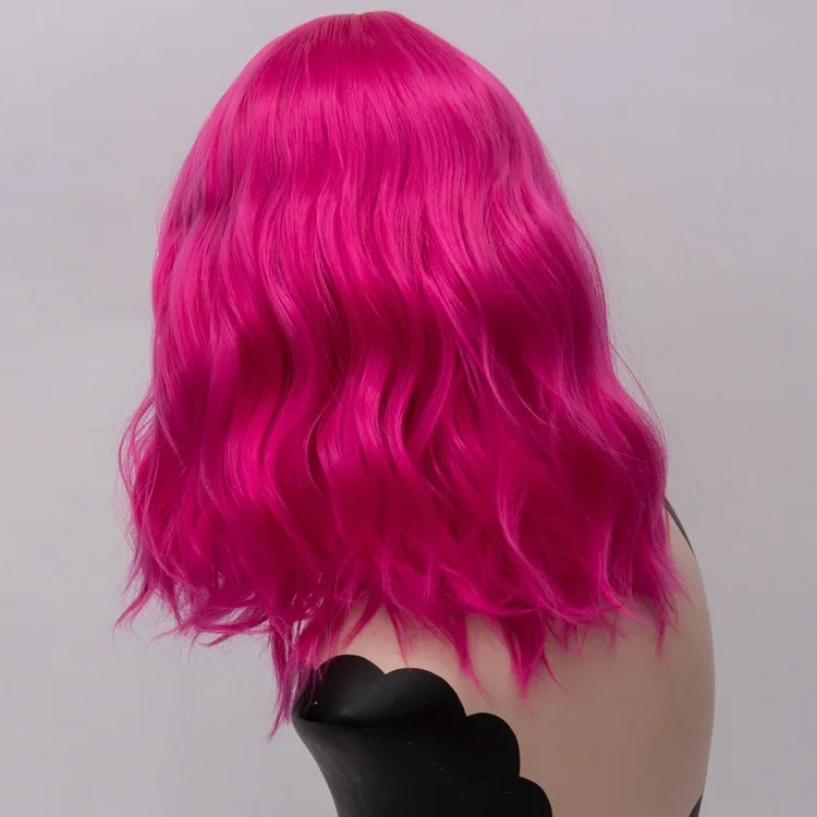 Yiyaobess 16 дюймов короткие волнистые Омбре парик с челкой синтетические волосы синий розовый зеленый фиолетовый костюм на Хэллоуин Косплей парики для женщин - Цвет: rose red