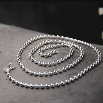 

Fashion S925 Sterling Silver Retro Thai Silver Beads Necklace Long Section Of The Male And Female Sweater Chain 2mm To 3mm