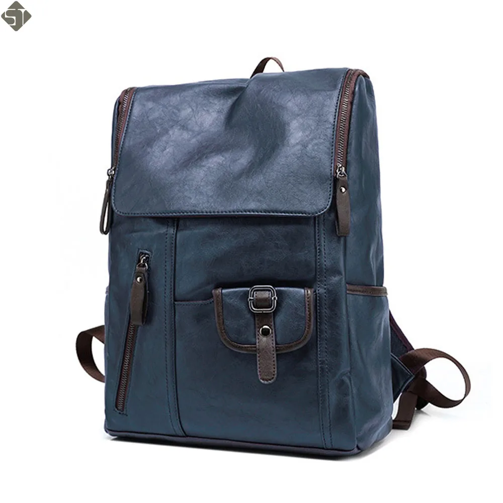 

FUSHAN NEW Pretty Style PU Leather Men Black 15 inches Backpack Fashion Male Casual Boys School Shoulder bags for Men's Backpack