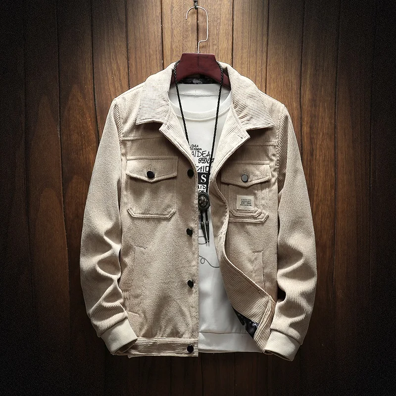 

Fashion men jacket Spring autumn Pure Cotton Corduroy Casual coat mens Solid color Streetwear Male slim outerwear Brand clothing