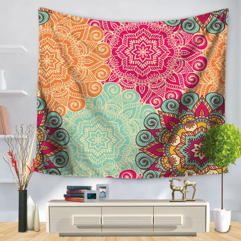 

Polyester Color Mandala Elephant Pattern Wall Hanging Background Decoration Mandala Decor Tapestries Cloth Bedspread Living Room