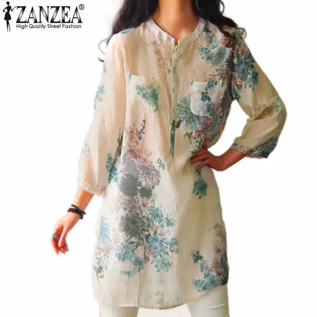 Zanzea Women Blouses Fashion 2018 Summer Blusas Blouse Button Casual Floral Print Long Tops Shirts Plus Size M-5XL 1