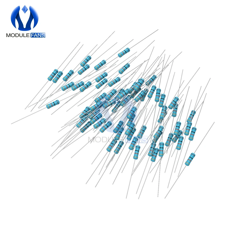 100 шт. Diy Электронные угольный осажденный резистор 5% 1/2W 0,5 W 1R-1M 1K 2,2 K 4,7 K 5,1 K 6,8 K 10K 15K 22K 47K Ohm Сопротивление 1%+ 1%-1