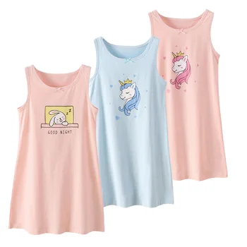 

Unicorn robe Girls dress Soft Cotton clothes vestidos sundress Sleeveless Baby Cute Nightgown pijama 3-12T Kids summer dress