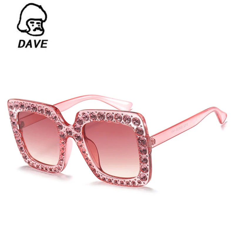 Женские солнцезащитные очки DAVE розовые со стразами квадратные большие