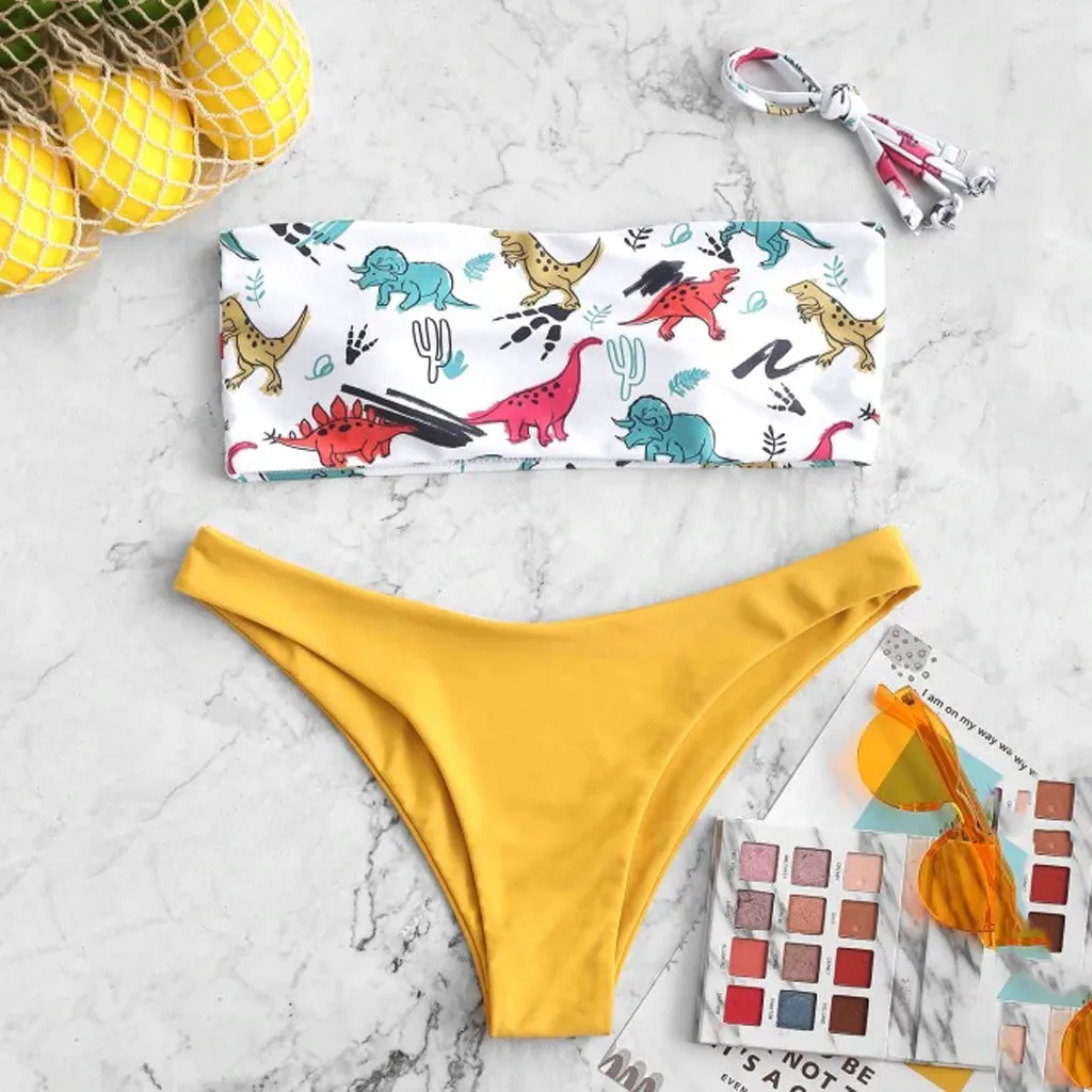 

bikinis 2019 brazilian woman Sexy ladies Bikinis Set Dinosaur Print Padded Swimwear Bathing Swimsuit Beachwear