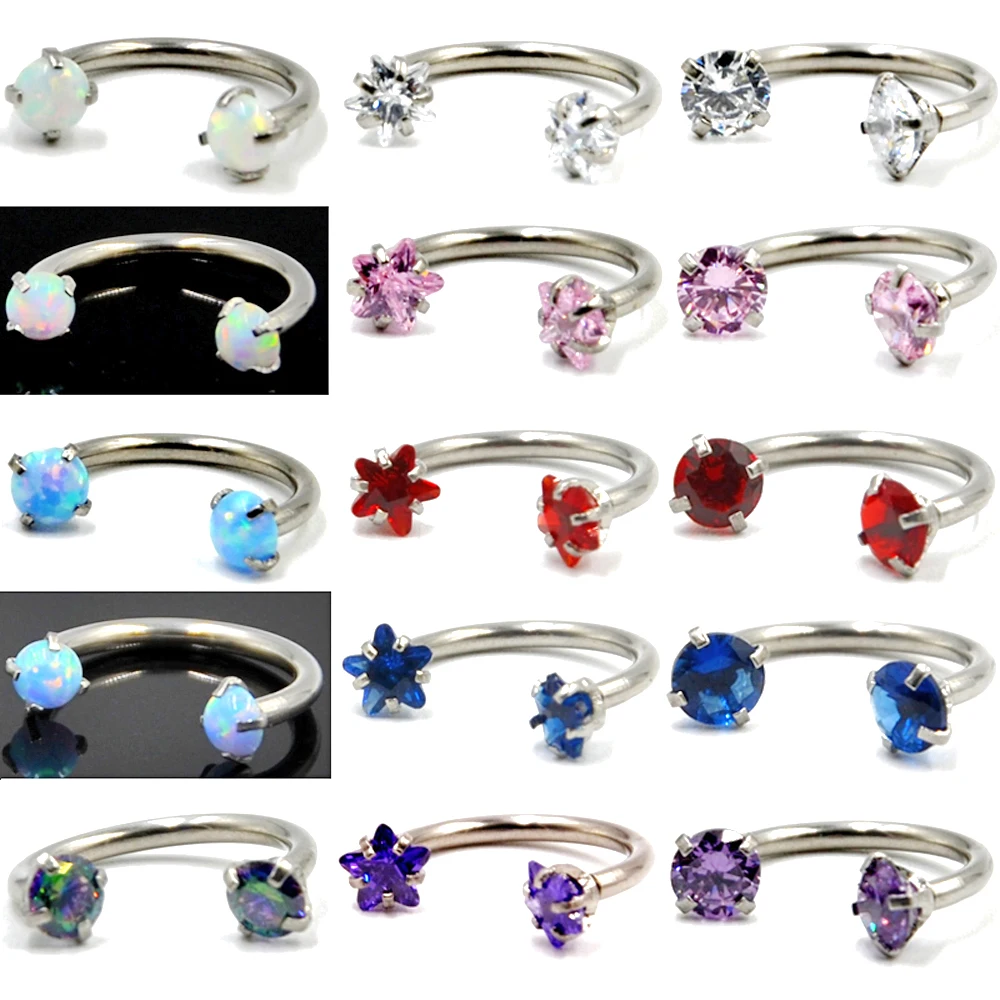 

1PC Surgical Steel Opal/Zircon Internally Thread Horseshow Capative Bead Ring with Round/StarGem Ear Tragus Cartilage Earring16g