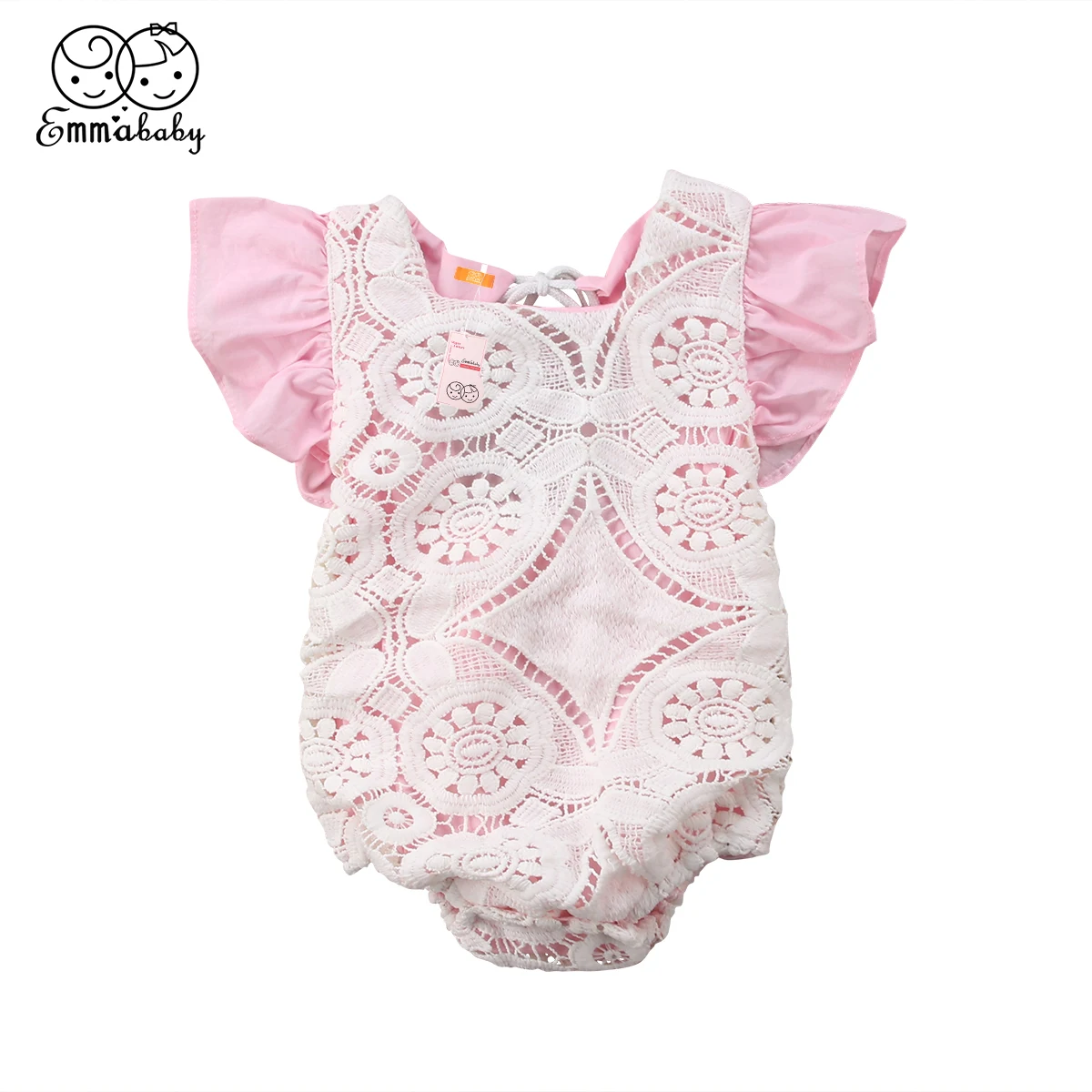Newborn Baby Girl Floral Cotton Bodysuit Lace Fly Sleeve Bodysuit